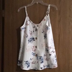 Beautiful like new white tank with beige cream and blue flowers, size small